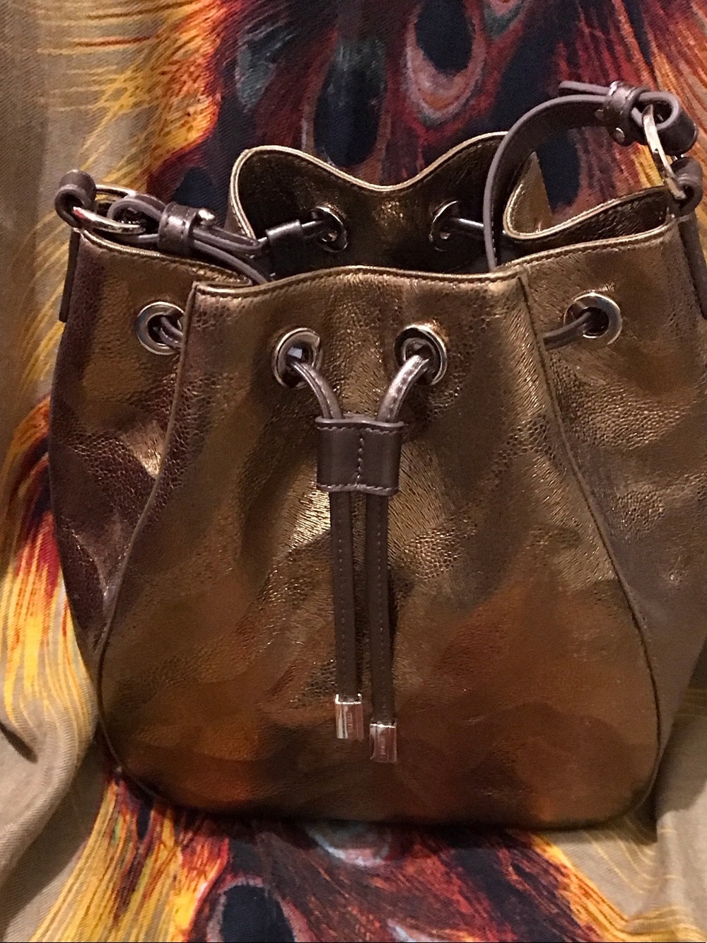 Brahmin Metallic Bronze Drawstring Crossbody Bag
